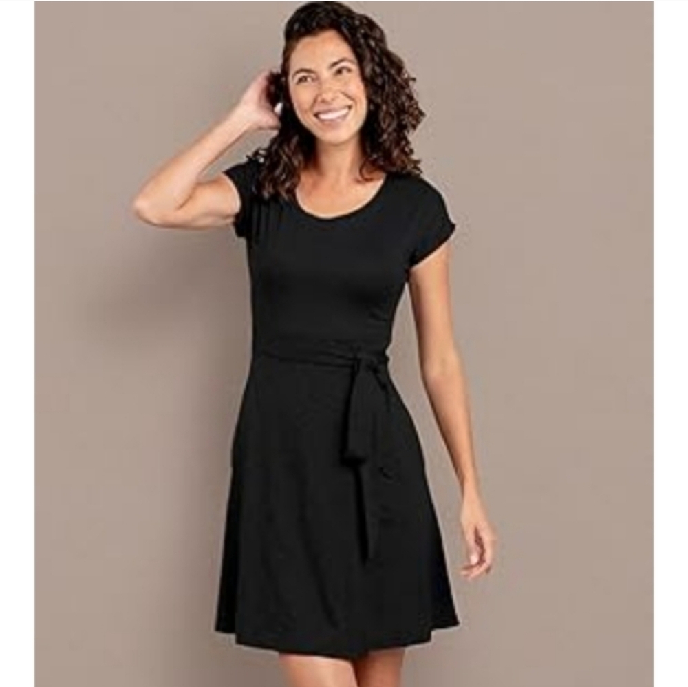 New Toad&Co Cue Wrap Short Sleeved Black Dress Size Small Organic Cotton Active